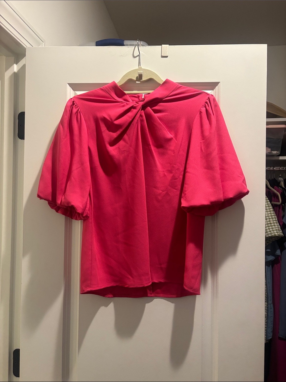 LOFT Hot Pink Twist-Front Puff Sleeve Blouse